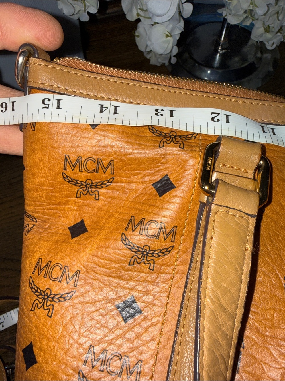 MCM leather Cognac Visetos Logo Tote with Detachable Strap - Picture 10 of 17